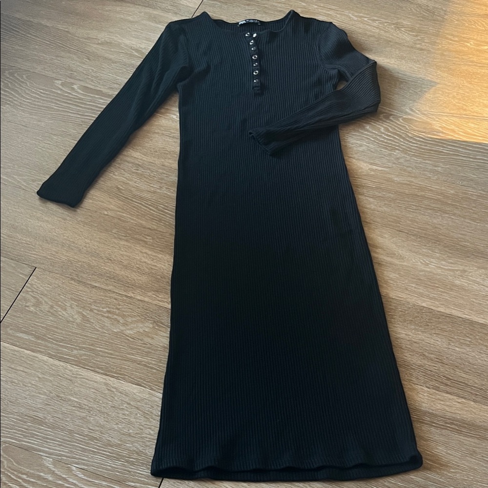 Zara Black Ribbed Maxi Dress